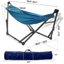 Tranquillo Hammock 550 lbs Capacity Uniki Double Hammock Stand, Portable Hammock Stand, Collapsible Outdoor Hammock with Stand, Signature Steel Stand Breathable Canvas Hammock Net, Blue
