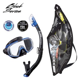 TUSA Sport Adult Visio Tri-Ex Mask and Dry Snorkel Combo, Black/Metallic Blue, UC-3125PQB-MB