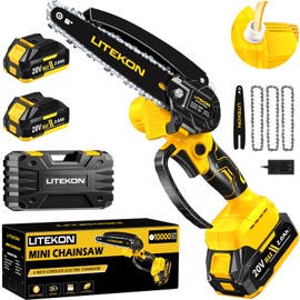 Mini Chainsaw with 1000 Watt High Power Motor, 36 FT/S Cordless Power Chainsaw with Auto-Oil System, 2025 Upgraded 6Inch 20V Electric Chain Saw with 2x2000mAh Battery & Quick Charger, 3 Chains