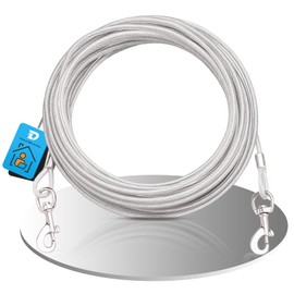 DZSEE Tie Out Cable for Dogs Heavy Duty 1Pcs, 32ft Reflective Dog Leads for Yard, Rust-Free Dog Cable for Small to Large Dogs Up to 125lbs, Dog Tether for Yard,Dog Chains for Outside,Silvery