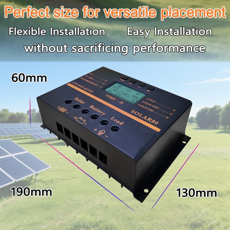 Solar Controller 80A 12V / 24V Battery Charge Regulator Auto