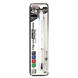 Zebra Clip-on multi 1000S Multifunctional Pen, 4 Color 0.7 mm Ballpoint and 0.5 mm Mechanical Pencil, White Barrel (B4SA3-W)
