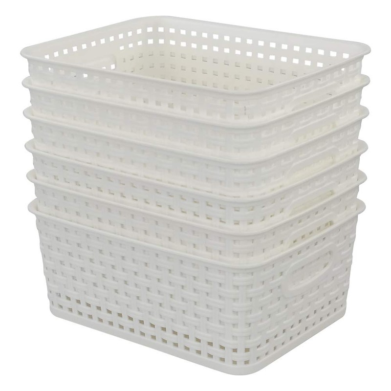 Bringer Set of 6 Plastic Storage Baskets, White Weave Storage