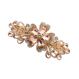 Ruihfas Korean Fashion Hair Barrettes for Women Girls, Crystal Rhinestone Flower French Barrettes Spring Hair Clip Accessories Ponytail Holders Barrettes for Daily Wear, 1 PCS (Champagne)