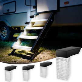 ALDST Solar Powered RV Step Lights, Wireless No Drill Outdoor Exterior Lights, Adjustable Rechargeable LED Camper Light Auto ON/Off RV Essentials Must Haves Accessories 4 Pack