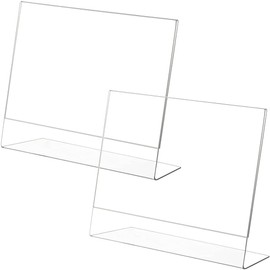 2 Pieces A5 Acrylic Sign Holder, Plastic Display Sign Stands, Menu Holders Counter Poster Stand, L-Shape Clear Perspex Leaflet Display Stands for Tables, Restaurant, Hotel, Shop, Company, Office
