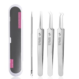 YUNXIASW Square Bottle Opener, Set of 4, Acne Remover, Tweezers, Acne Remover, Stainless Steel, Portable, Convenient Storage Case
