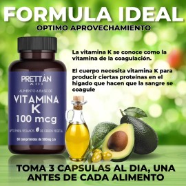 Suplemento Con Vitamina K Prettan Vegano 60 Capsulas 500mg
