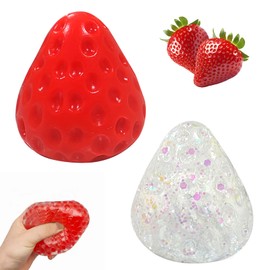 Girihe 2 PCS Taba Squishy, Strawberry Taba Squishy Tabba Squishyy, Tabaa Squishies for Children and Adults to Relieve Stress and Relax (Red + Transparent)