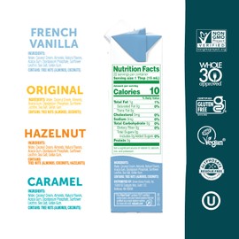 nutpods Variety Pack Coffee Creamer - Unsweetened Non Dairy Creamer - Original, French Vanilla, Hazelnut and Caramel - Keto Creamer, Whole30, Gluten Free, Non-GMO, Vegan, Sugar Free, Kosher (4-Pack)