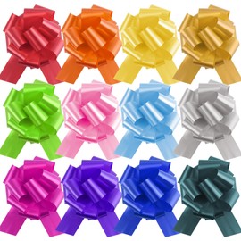 12PCS Pull Bows for Gift Wrapping, 6 Inches Gift Bow for Baskets Christmas Presents Flower Bouquet Birthday Party Wedding Ribbon Bows (Multiple Colors)