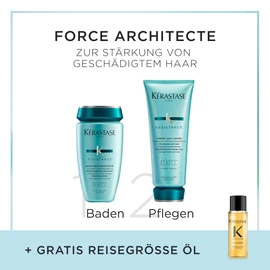 Kérastase Care Set with Résistance Bain Force Architecte Shampoo (250 ml), Résistance Ciment Anti-Usure Conditioner (200 ml) and Elixir Ultime Huile Originale Travel Size Hair Oil (15 ml) Free