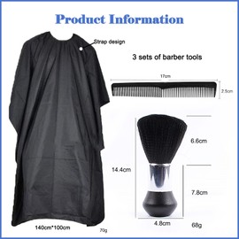 Professional Hairdressing Cape with Neck Dust Brush, Hair Cutting Cape and Hairdressing Comb, Salon Accessories for Men and Women for Hair Styling Cuts and Colours, black