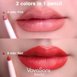 VavaSans Matte Lip Liner Mechanical Pencil Ultra-Blendable Ruby Red and Pink Dual Ended Two Color Retractable Lipliner Pigmented Smooth Creamy Textured Waterproof Smudge Proof Long Lasting Makeup
