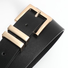 JASGOOD Women's Leather Belt for Jeans Pants Dresses Fashion Ladies Belt Square Gold/Silver Buckle Waist Belt for Women Black M