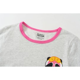 CYCHELRY Big Girls Summer Pajamas Set-Grey Pandas Short Sleeve and Pink Shorts Sleepwear Loungewear PJS Size 6