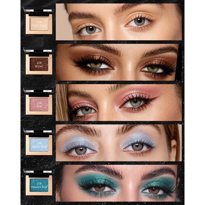 Glacier Blue Glitter Eyeshadow Palette, Single Metallic Shimmer Eye Shadow