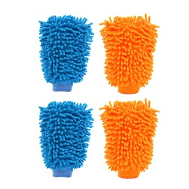 JUKOTA 4 PCS Waschhandschuh Auto,Auto Waschen Set Händehandtuch,Autopflege Mikrofaser Handschuh,Putzhandschuhe für Autowasch Kratzfreien Auto Polieren Schonend Weich,23 x 15 cm(Blau+Orange)