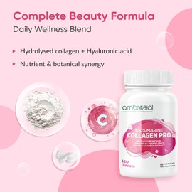 Ambrosial Marine Collagen Pro Capsules 1000 mg – Premium Collagen Supplements for Women & Men with Hyaluronic Acid, Vitamin C, Biotin, Zinc & Botanicals – UK Made, Non-GMO, 120 Tablets