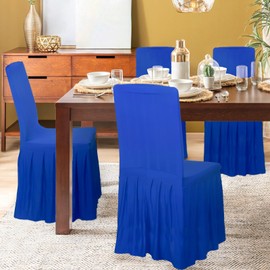 DREAMANIA 2pcs Chair Covers Stretch Parsons Skirt, Durable Washable Universal Chair Slipcover, Super Fit Spandex Chair Seat Protector Cover for Hotel, Ceremony, Home(Blue)