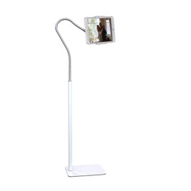 Creatop Tablet Floor Stand with Flexible Gooseneck and Stable Aluminum Base Suitable for 3.5” - 10.6” Smart Phone & Tablet White