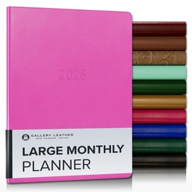 Gallery Leather Large Monthly Planner 2025-2026, Elegantly Bound Calendar Planner and Notebook with Stylish Gold-Gilded Page Edges, 18 Months - Caribbean Fuchsia - 9.75x7.5"