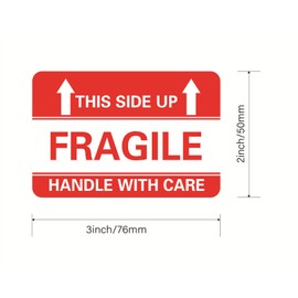 100 2x3 Fragile This Side Up Handle with Care Sticker for Box Envelope Shipping Label