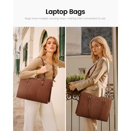LOVEVOOK 15.6 Inch Laptop Bag for Women - Waterproof Work Bag for Women & Vintage Laptop Tote Bag with Wristlet, Brown