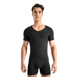 Rounderbum Mens Underwear | Padded Technology | Stealth Shoulder T-Shirt | Shoulder T-Shirt with Enhancing Pads | Body Shaper for Men | Padded Shirt | Shapewear | Black- Small