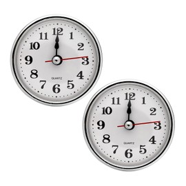 PATIKIL 2-1/2 Inch (65mm) Quartz Clock Insert, 2Pcs Miniature Round Quartz Movement Mini Arabic Numeral Clock Fit 55mm/2.17 Inch Diameter Hole for Home, Silver Tone
