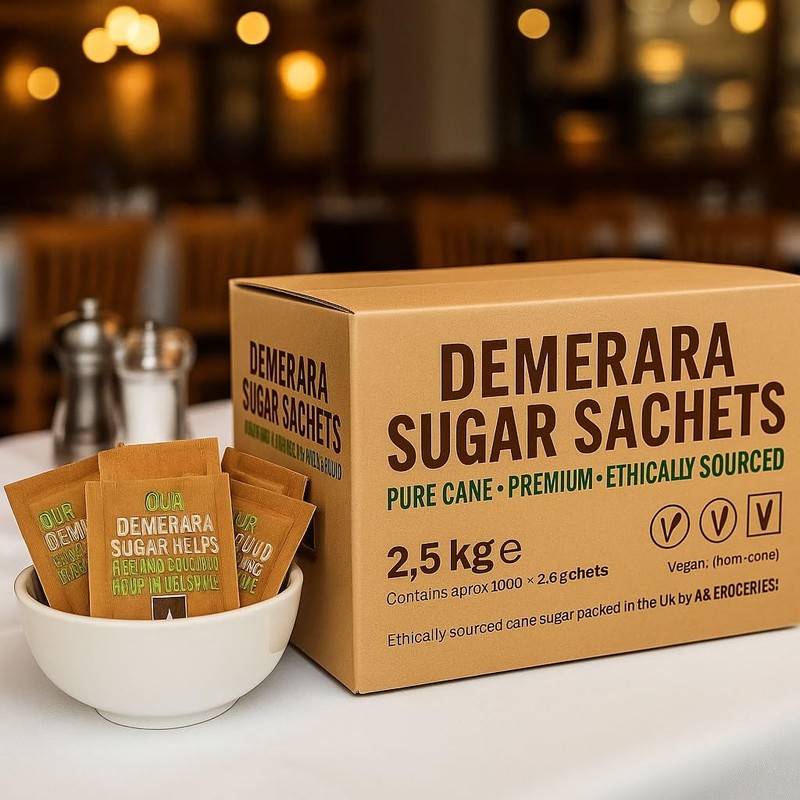 Brown Demerara Sugar Sachets – Individually Wrapped Pure Cane Portions,
