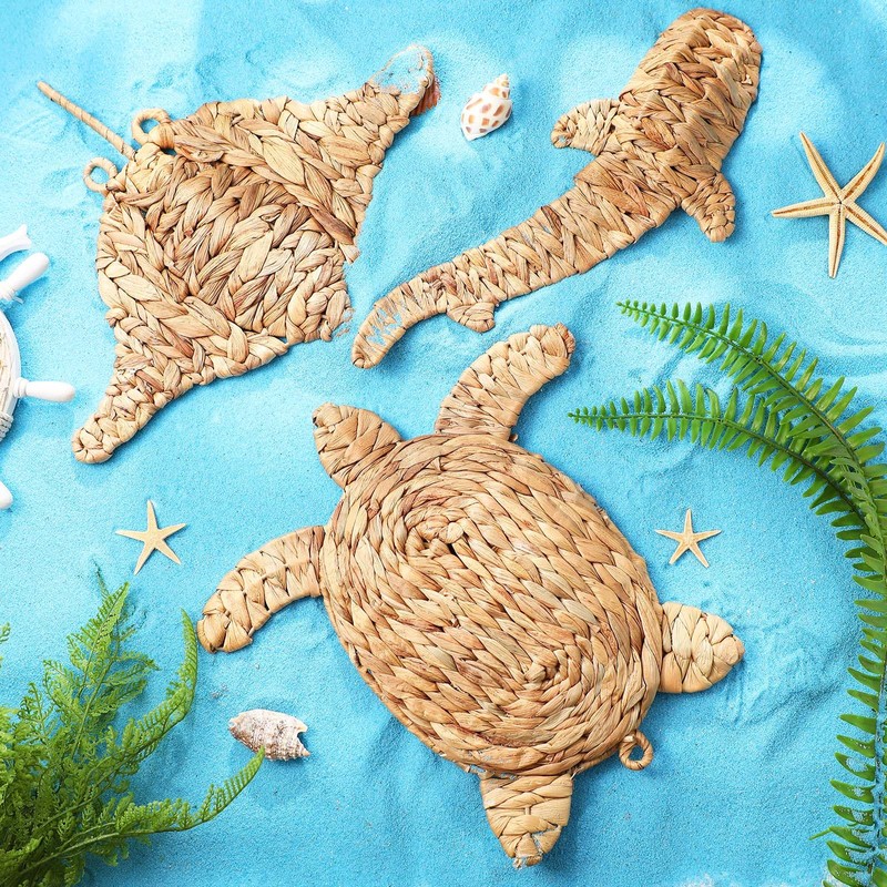 Threehoney 3 Pcs Boho Beach Wall Decor Summer Coastal Wicker