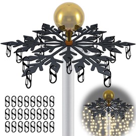 Christmas Tree Flag Pole Mega Topper Light Hooks Snowflake Metal Outdoor Flag Pole Tree Light Hanger with Double Spring 24 Hooks Kit for Hanging String Lights Festive Xmas Holiday Outdoor Decoration