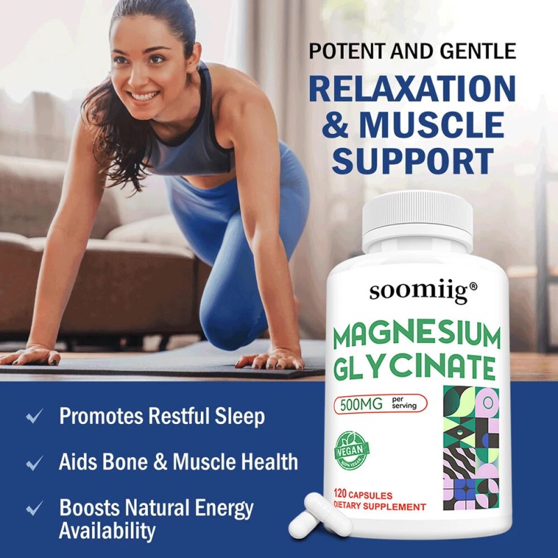 SOOMIIG Magnesium Glycinate 120 Capsules - Improves mood and sleep,