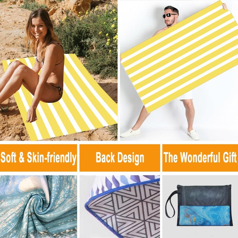 BonGu Beach Towel Oversized Stripe 180x90cm, Quick Dry Sand Free