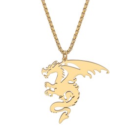 RAIDIN Stainless Steel 18K Gold Silver Plated Dragon Necklace for Women Girls Cute Antique Dinosaur Pendant Jewellery for Gifts, Stainless Steel, No Gemstone
