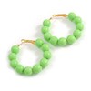 Medium Size Lime Green Acrylic Bead Hoop Earrings in Gold