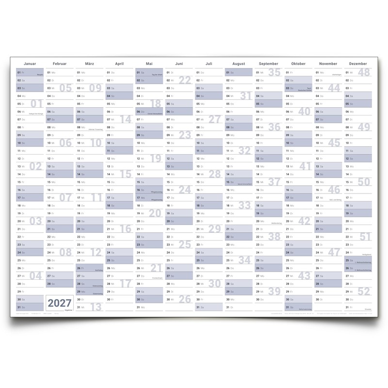 DIN B1 Wall Calendar 2027 - XL Year Planner 100