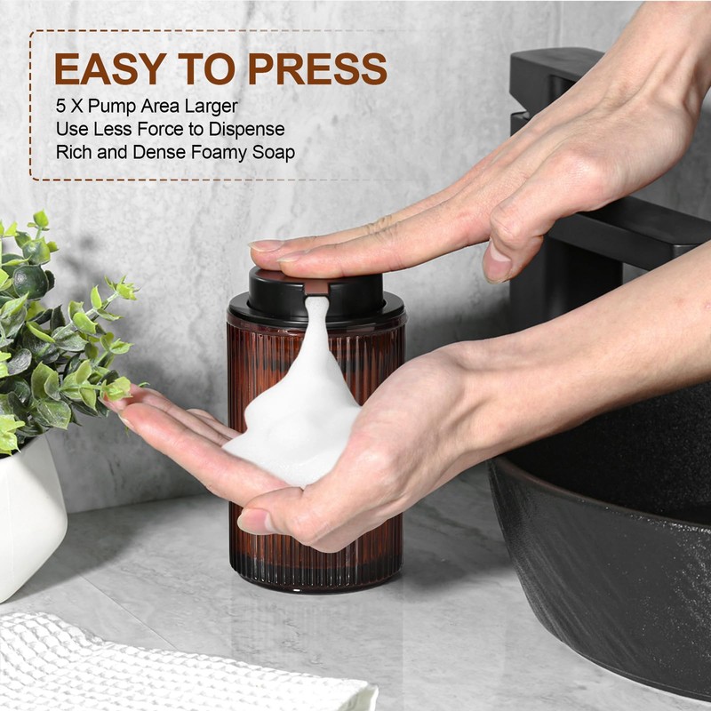 KASUNTING Amber Glass Foaming Soap Dispenser, Ribbed Foam Hand Soap