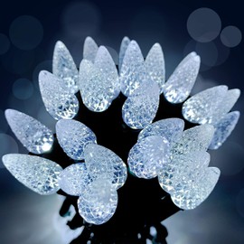 PARKIM Christmas C6 Bulbs Light String 50 LED White Strawberry Xmas Tree Outdoor Indoor Waterproof Decoration Plug in 18 Feet Used for Patio Party Festive Courtyard Home (Cold White)