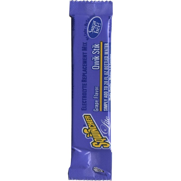 Sqwincher ZERO Qwik Stik - Sugar Free Electrolyte Powdered Beverage Mix, Grape 060107-GR (Pack of 50)