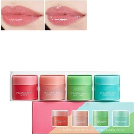 4Pcs/Set Fragrant Nutritious Lip Sleeping Mask,Lip Repair Balm,Lip Sleeping Mask Set,Lips Moisturize Nourish Overnight Treatment Lip Balm,Chapped Lips Treatment Care
