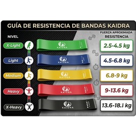 Bandas de Resistencia para Ejercicio, Set de 5 Piezas, 60x5 cm, Niveles X-Light a X-Heavy (5-18 kg), con Bolsa de Transporte