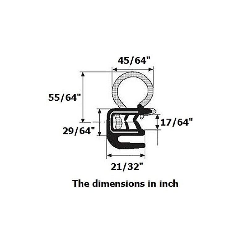 Door Trim Seal with Internal Rubber Flange 45/64" Bulb Diameter