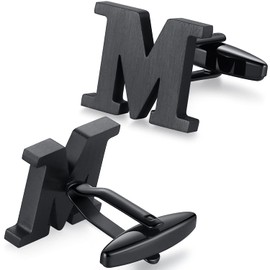Honey Bear 1 Pair Men's Stainless Steel Cufflinks Wedding Cufflinks Cuff Links Silver Letter, Multi-Way, Stainless Steel