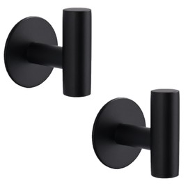 Neknock Adhesive Hooks, Heavy Duty Wall Hooks Stainless Steel Towel Hooks for Hanging Coat, Towel, Hat, Robe, Key, Clothes, Door Closet Hook Wall Mount for Kitchen, Bathroom, 2 Pack (Black)
