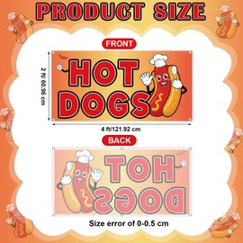 Tudomro 2x4 Feet Hot Dogs Banner Polyester Fabric Sign Polyester Hot Dogs Concession Stand Banner with Two Metal Grommets