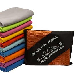 Camping Threads Quick Dry Camping Towel Set - Includes XL Body Towel and Washcloth in Zip-Up Storage Bag (Bright Orange)