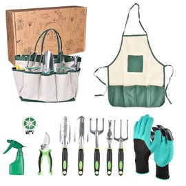 Juego de Herramientas de jardín, 11Pzs Herramientas de Jardinería de Aluminio de Alta Resistencia, Kit de Jardinería, con Bolsa para Guardar Herramientas y Delantal, Regalos para Mujeres