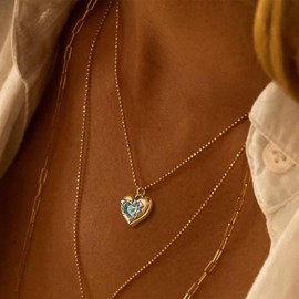 MYEARS Women Heart Birthstone Necklace Gold Pendant 14K Gold Plated Simple Dainty Beaded Chain Everyday Trendy Birthday Jewelry - May